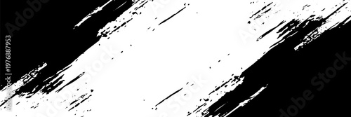 Black Grunge Brush Stroke on White Background, Abstract Hand Painted Ink Splatter, Distressed Vector Texture for Streetwear Design, Gritty Artistic Paint Element, Isolated Silhouette.