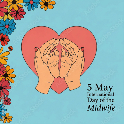 International Midwife Day Illustration with Baby Feet and Pink Heart