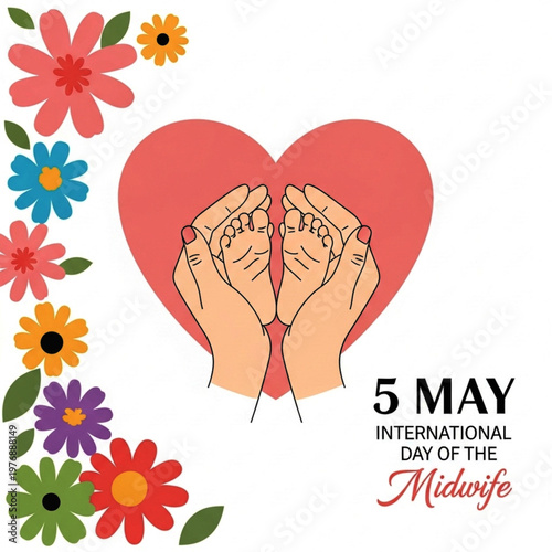 International Midwife Day Illustration with Baby Feet and Pink Heart