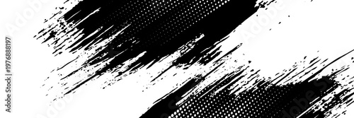 Black Grunge Brush Stroke on White Background, Abstract Hand Painted Ink Splatter, Distressed Vector Texture for Streetwear Design, Gritty Artistic Paint Element, Isolated Silhouette.