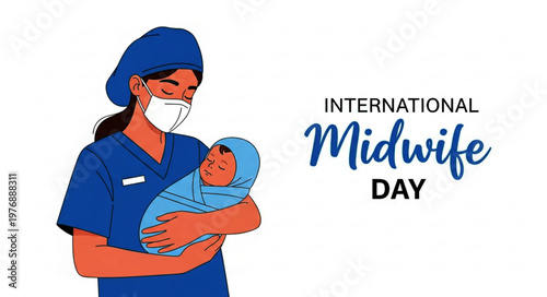 International Midwife Day poster with midwife holding newborn baby