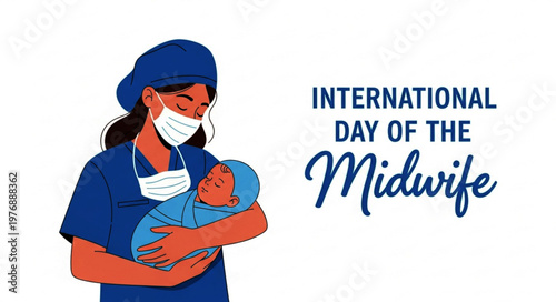 International Day of the Midwife Illustration with Midwife and Baby