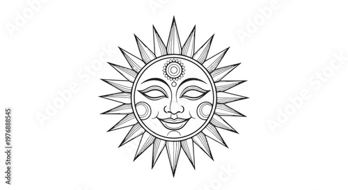 Artistic traditional sun mandala illustration with bengali folk style