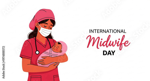 International Midwife Day illustration with midwife holding newborn