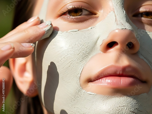 Woman applying facial mask for skincare and beauty treatment close up