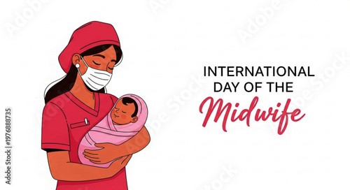 International Day of the Midwife Banner with Midwife and Newborn