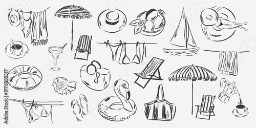 set of hand drawn summer elements illustrations