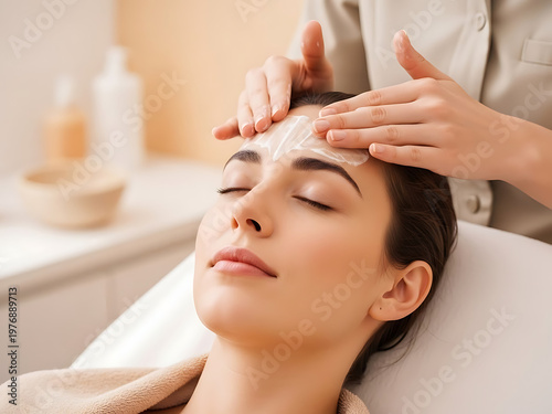 Woman receiving facial massage spa treatment for relaxation and skincare