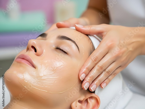 Woman receiving facial massage with transparent background in wellness spa treatment