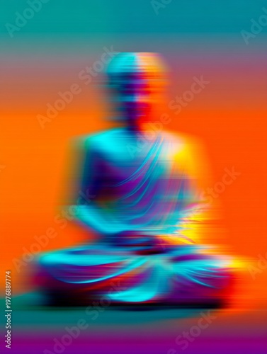 Buddhist meditation, Neon and blurred art