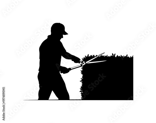 Gardener Trimming Bushes with Shears Silhouette