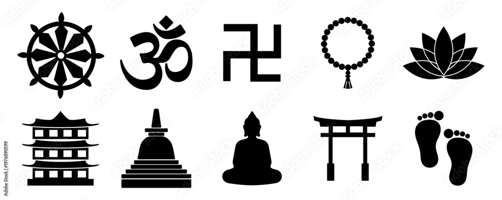 Naklejka premium Eastern Religion and Culture Icons