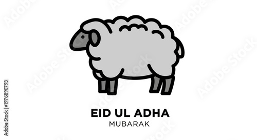 Eid Ul Adha Mubarak Greeting Card Featuring a Stylized Sheep Illustration