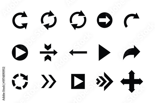 Collection of black circular arrow icons depicting rotation direction and movement concepts high quality professional detailed