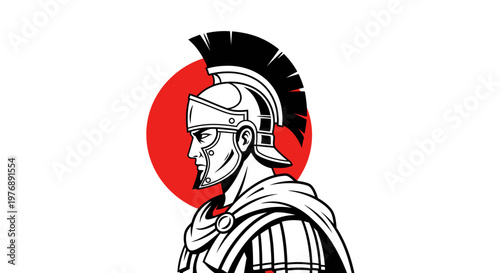 Ancient Spartan warrior wearing armor and helmet in profile