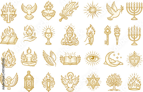 Mystic astrology. Hand drawn magic tarot signs, esoteric cult fairy design. Vector abstract zodiac symbols set
