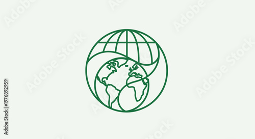 A green illustration of Earth wrapped in a globe grid lines symbolizes environmental protection.