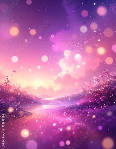 A serene, dreamy landscape with a winding path under a vibrant, starry sky