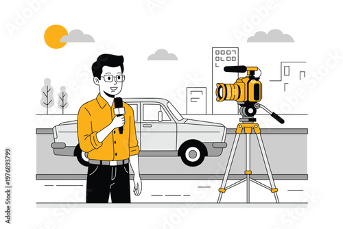 TV Reporter Reporting News on City Street
