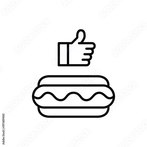 Hot dog in a bun and like. Fast food order approval, meal satisfaction positive customer feedback. Pixel perfect, editable stroke vector icon