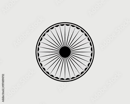 Ashoka Chakra minimal clipart in black on light gray background