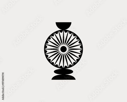 Minimalist black Ashoka Chakra vector icon on white background for Indian heritage and national symbolism