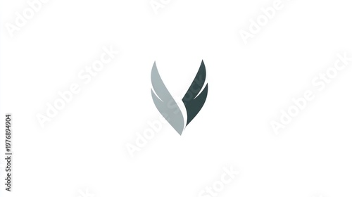 Abstract graphic of two stylized wings forming a V shape in grayscale shades