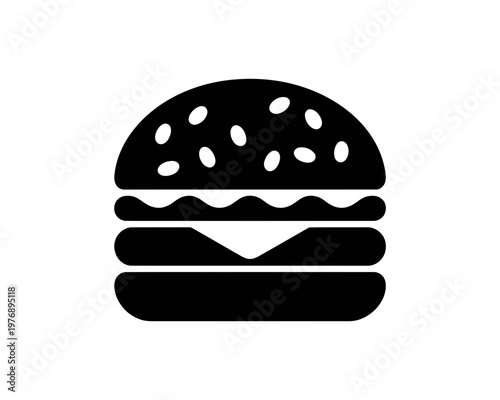 minimalist black and white burger icon vector illustration for fast food design