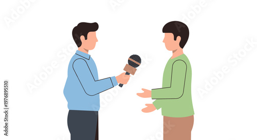 Two men talking with a microphone in a casual conversation setting