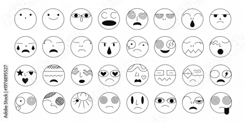 A collection of various emoticon faces expressing different emotions are shown in a grid.
