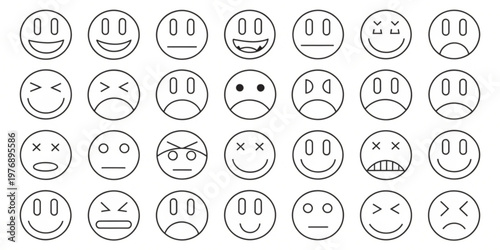 A collection of various emoticon faces expressing different emotions on a plain background.