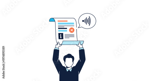 Man holding up webpage with error message and sound wave