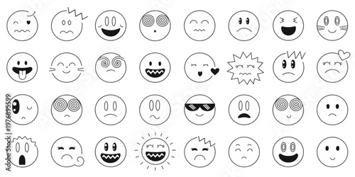 A collection of various emoticon faces illustrating different Emotions and Expressions.