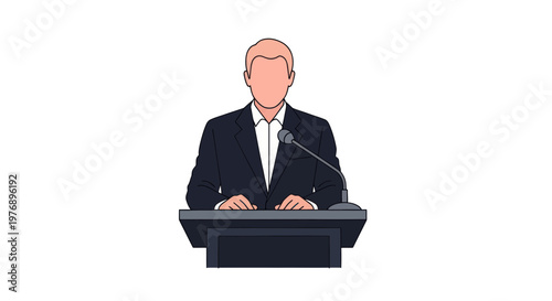 Businessman giving a speech at a podium with a microphone in a formal setting