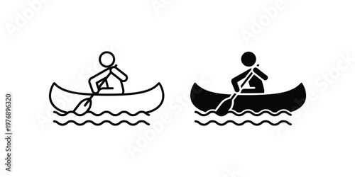 Canoe and kayak paddling with outline and solid black figures set