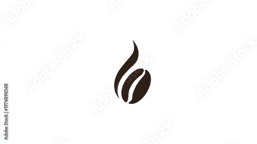Brown coffee bean stylized with ascending lines, evoking rising steam on white background