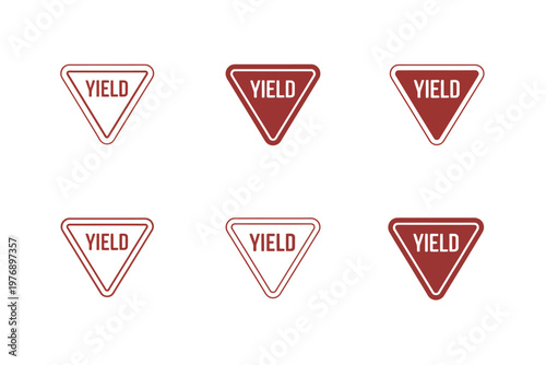 A collection of yield signs in various red and white designs