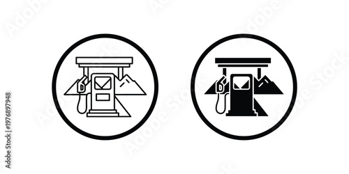 Gas station set, outline and solid black fuel pump symbols set