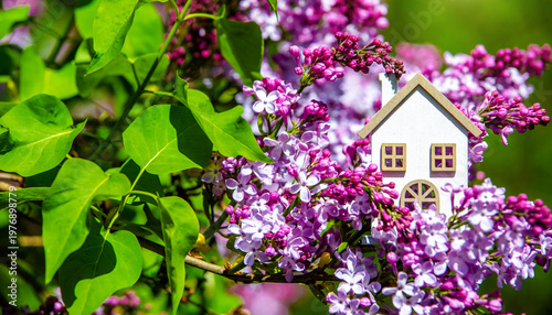 Wallpaper Mural The symbol of the house among the branches of the pink lilac
 Torontodigital.ca