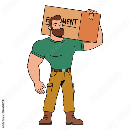 A man carrying a large element sign on his shoulder outdoors