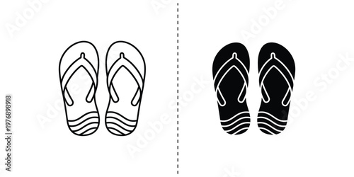 Pair of flip flops outline and solid black set sandals