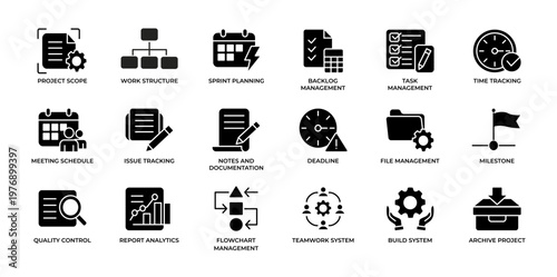 Project Management and Corporate Planning Icon Set Vector Illustration Editable