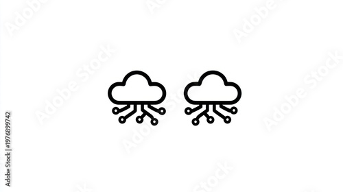 Two stylized cloud icons connected via circuit-like patterns, against a plain background