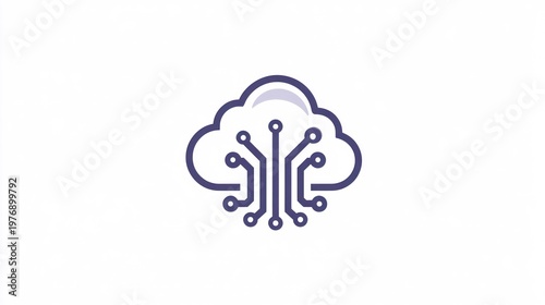 Minimalist graphic of cloud with electronic circuit board lines, on white background