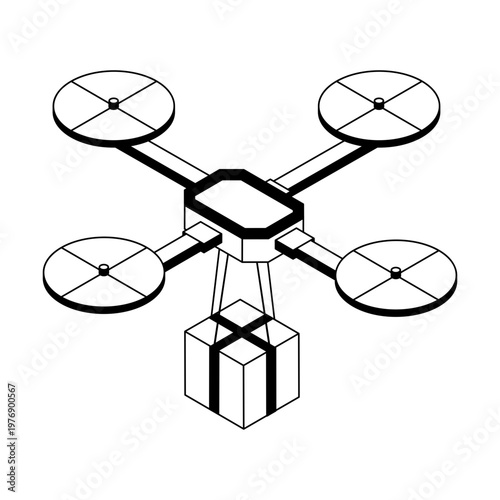 An icon of drone delivery designed in isometric style
