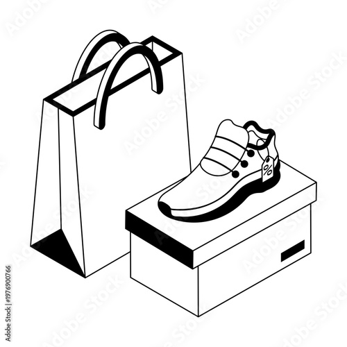 Isometric style icon showing shoe shopping
