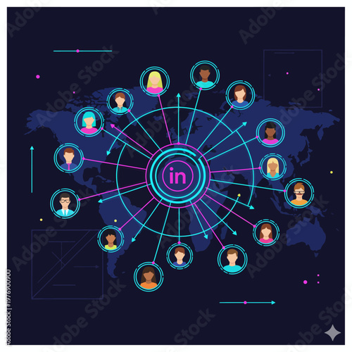Social Network Connection Concept with User Icons on World Map Background - Vector Icon Sheet, Icons, Vector Icon Sheet, Vector Sheet