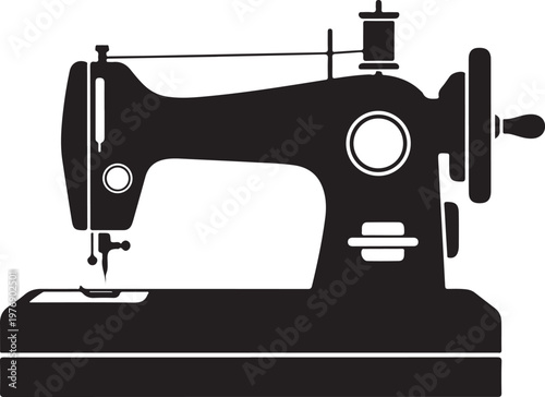 Sewing machine silhouette icon for fashion design and textile industry applications