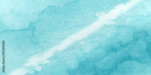 An abstract blue grunge background features a textured pattern of frozen white paint resembling a cold winter cloudscape of fluffy snow and ice under a bright summer sky