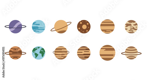 Illustrations of planets and celestial bodies in our solar system depicted